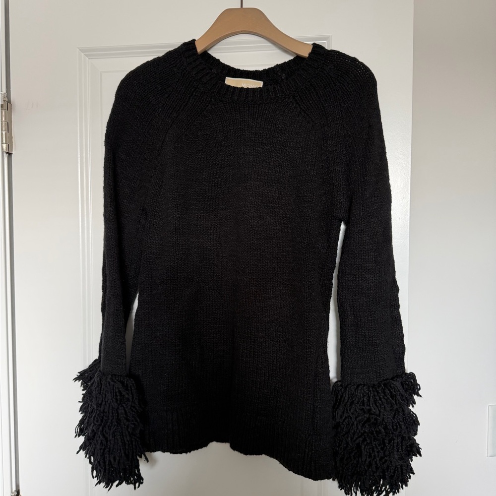 Michael Kors Black Sweater with Fringe Sleeves